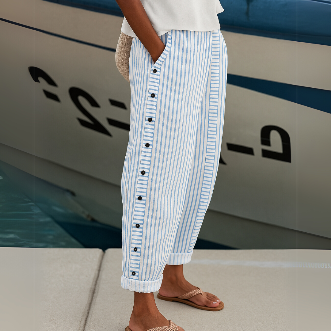 Cristina · Pantaloni a righe con bottoni
