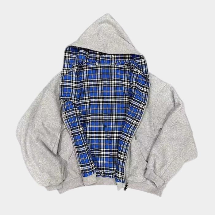 Checkered Inside Out Zipper - Black