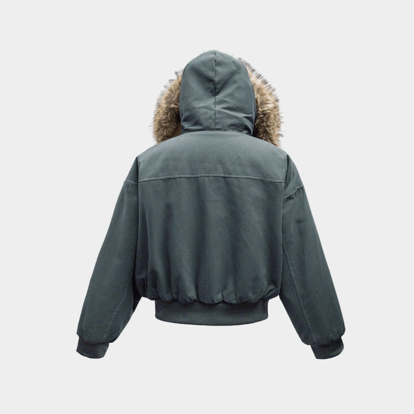 Hooded Faux Fur Bomber - Black