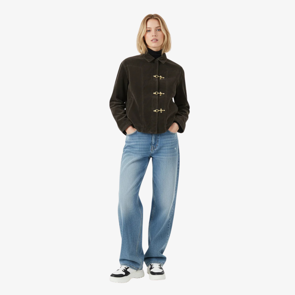 Retro Unique Metal Button Suede Lapel Bomber Jacket