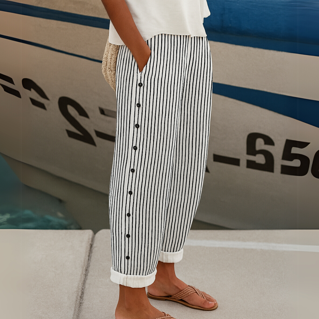Cristina · Pantaloni a righe con bottoni
