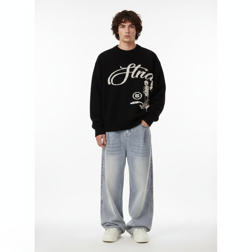'Structure' Graphic Knitted Sweater - Moss Green
