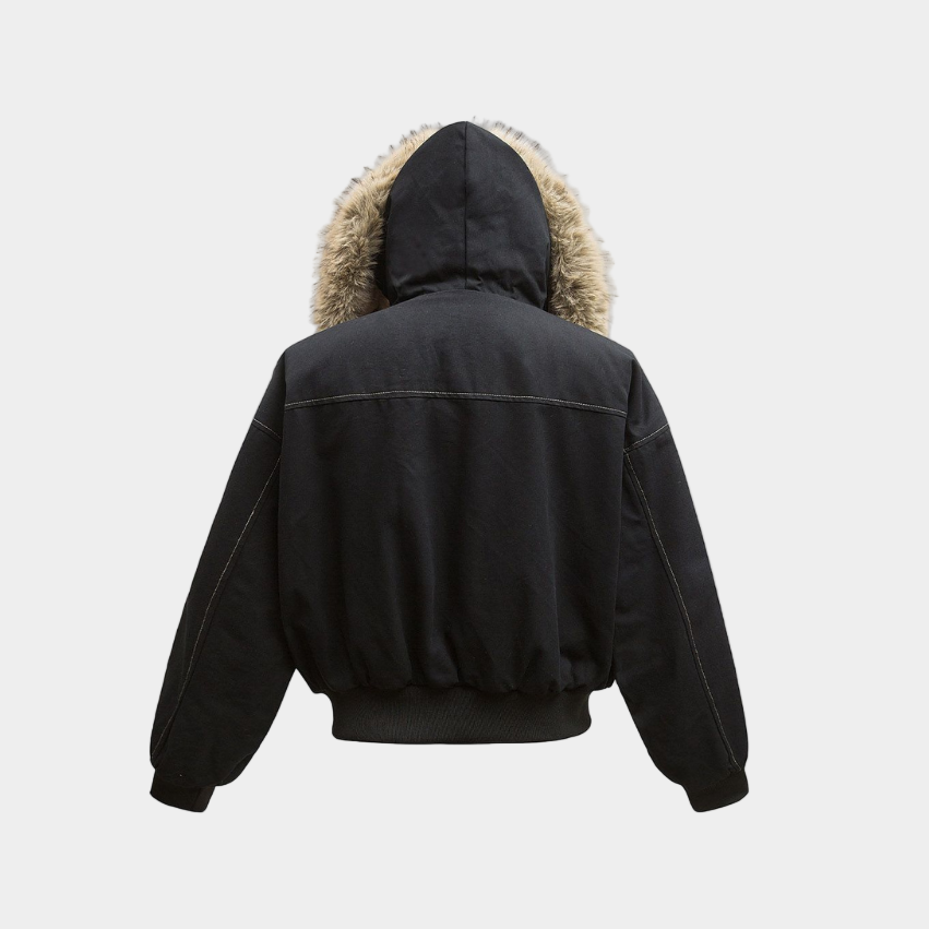 Hooded Faux Fur Bomber - Grey