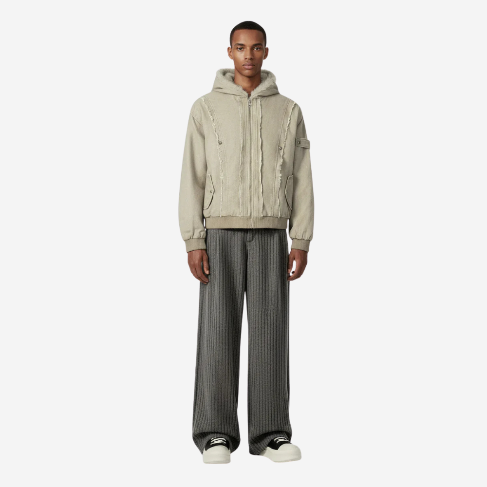 Retro Washed Fleece-lined Hooded Work Jacket