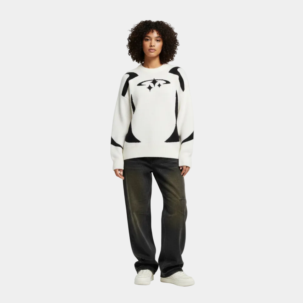 Y2K Stars Knitted Sweater - Grey